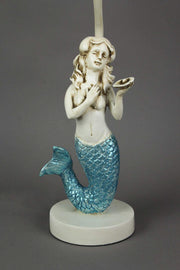 2 - Image 3 - Set of 2 Blue Glitter Tail Mermaid Table Lamps Coastal Beach Decor Burlap Shades