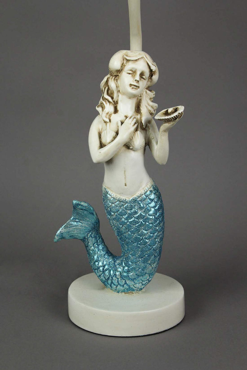 2 - Image 3 - Set of 2 Blue Glitter Tail Mermaid Table Lamps Coastal Beach Decor Burlap Shades