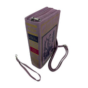 Things2die4 Book-Shaped Crossbody Bag, Alice in Wonderland Lavender Vinyl Handbag with Detachable Shoulder and Wrist Straps,