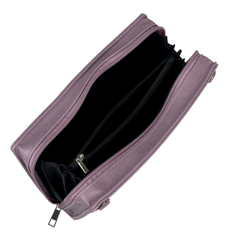 Things2die4 Book-Shaped Crossbody Bag, Alice in Wonderland Lavender Vinyl Handbag with Detachable Shoulder and Wrist Straps,