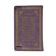 Things2die4 Book-Shaped Crossbody Bag, Alice in Wonderland Lavender Vinyl Handbag with Detachable Shoulder and Wrist Straps,