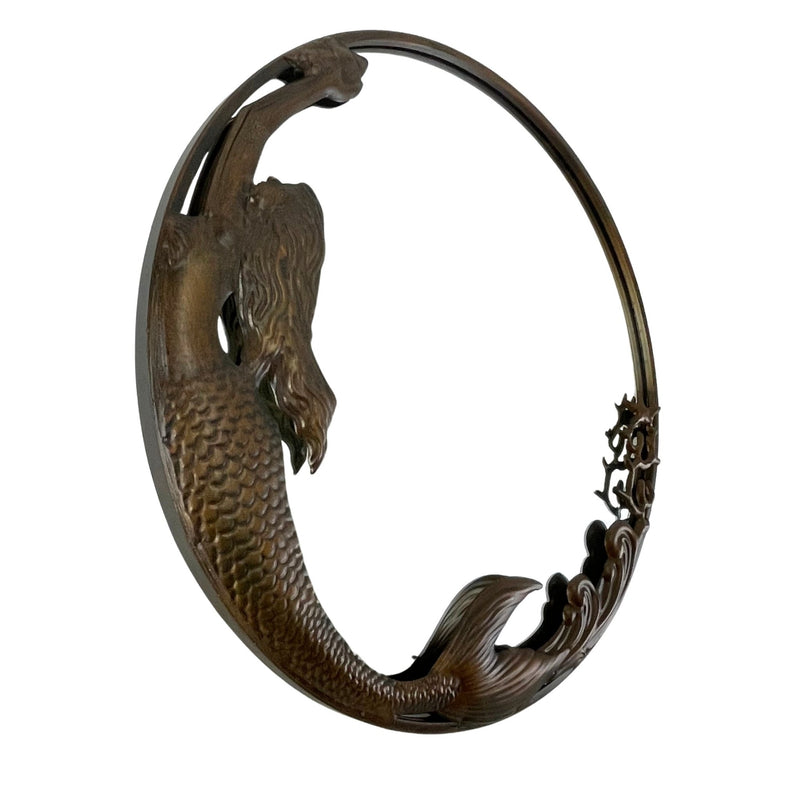 Bronze Finish Mermaid Wall-Mounted Mirror – 20-Inch Diameter Decorative Accent for Coastal and Nautical Home Decor, Elegant