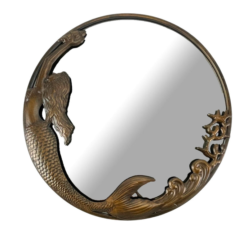 Bronze Finish Mermaid Wall-Mounted Mirror – 20-Inch Diameter Decorative Accent for Coastal and Nautical Home Decor, Elegant