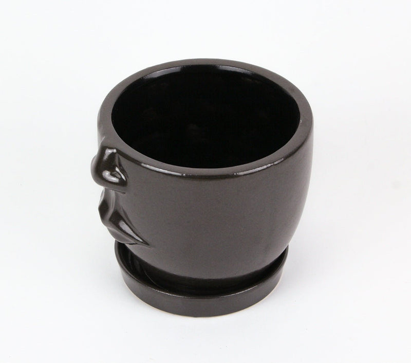 Brown Ceramic Face Planter Decorative Flower Pot Hand Painted Plant Holder Decor Image 2