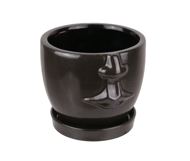 Brown Ceramic Face Planter Decorative Flower Pot Hand Painted Plant Holder Decor Image 1