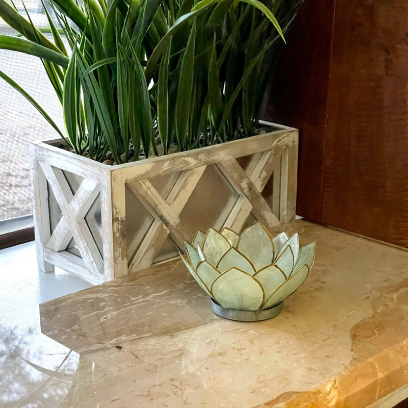 Green - Image 5 - Seafoam Green Capiz Shell Blooming Lotus Flower Blossom Tealight Candle Holder