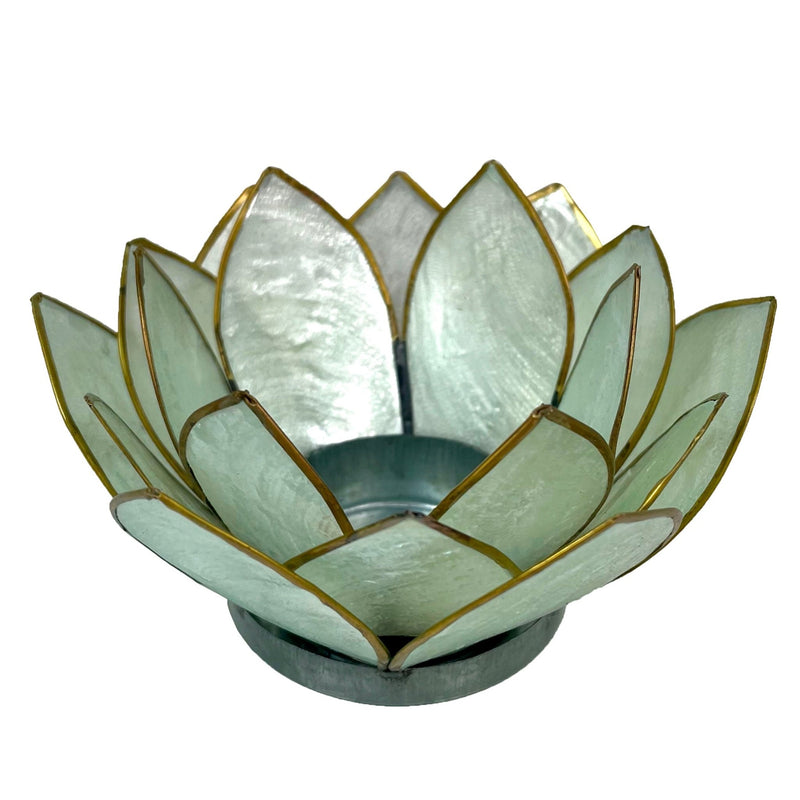 Green - Image 1 - Seafoam Green Capiz Shell Blooming Lotus Flower Blossom Tealight Candle Holder