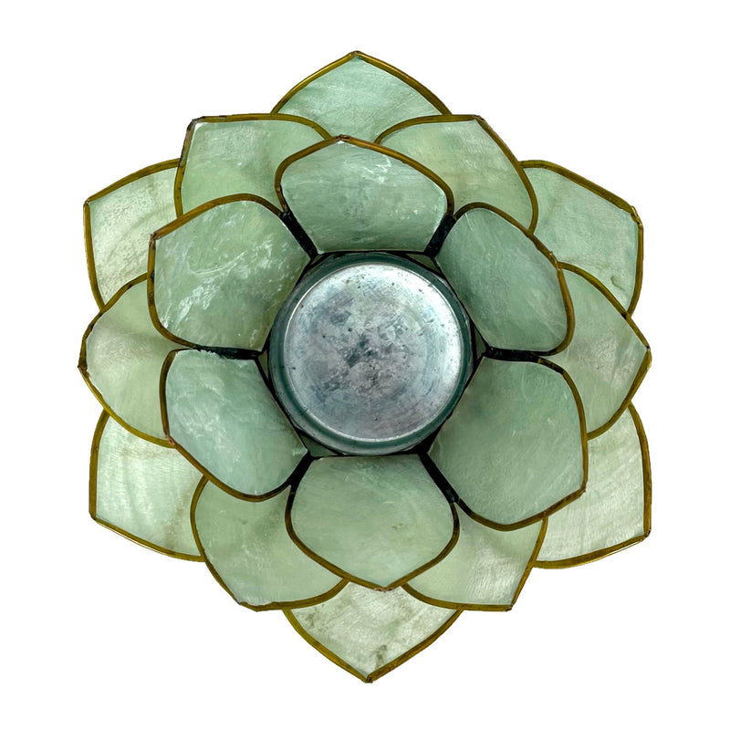 Green - Image 3 - Seafoam Green Capiz Shell Blooming Lotus Flower Blossom Tealight Candle Holder