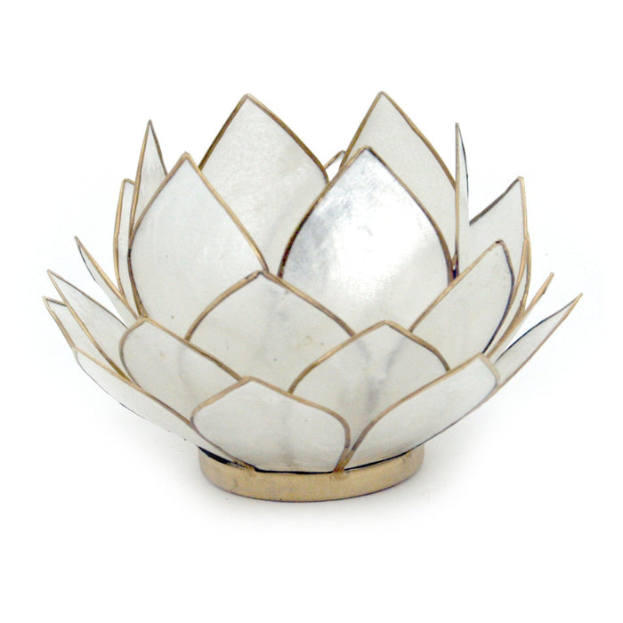 White - Image 1 - Handcrafted Natural White Capiz Shell Opening Lotus Flower Tealight Candle Holder - 5 Inches in Diameter -