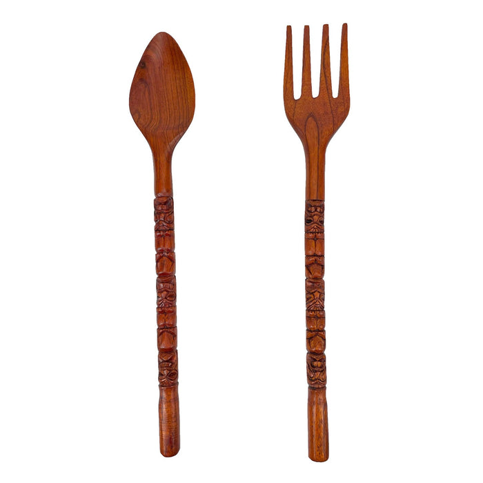 30 Inch - Image 8 - Hand-Carved Brown Wood Tiki Design Spoon & Fork Wall Sculpture Set Tropical Decor Utensil Decoration - 30