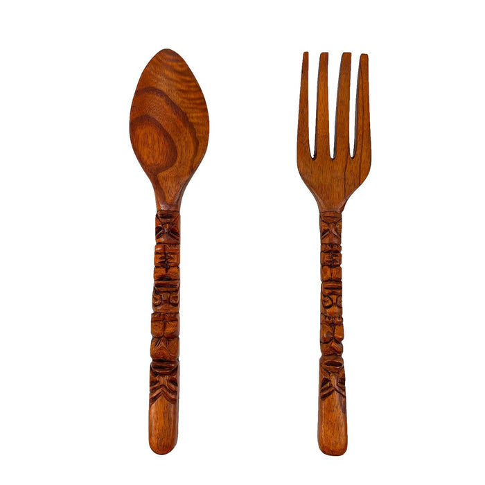 16 Inch - Image 7 - Carved Wood Tiki Design Spoon & Fork Wall Decor Art  - Wooden Utensil Decoration Set -16 Inches High -