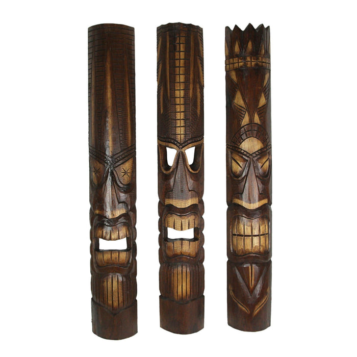 Carved Wood Tiki God Wall Hanging Masks Tropical Beach Hawaiian Home Decor