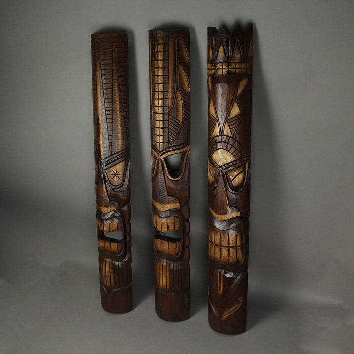 Carved Wood Tiki God Wall Hanging Masks Tropical Beach Hawaiian Home Decor