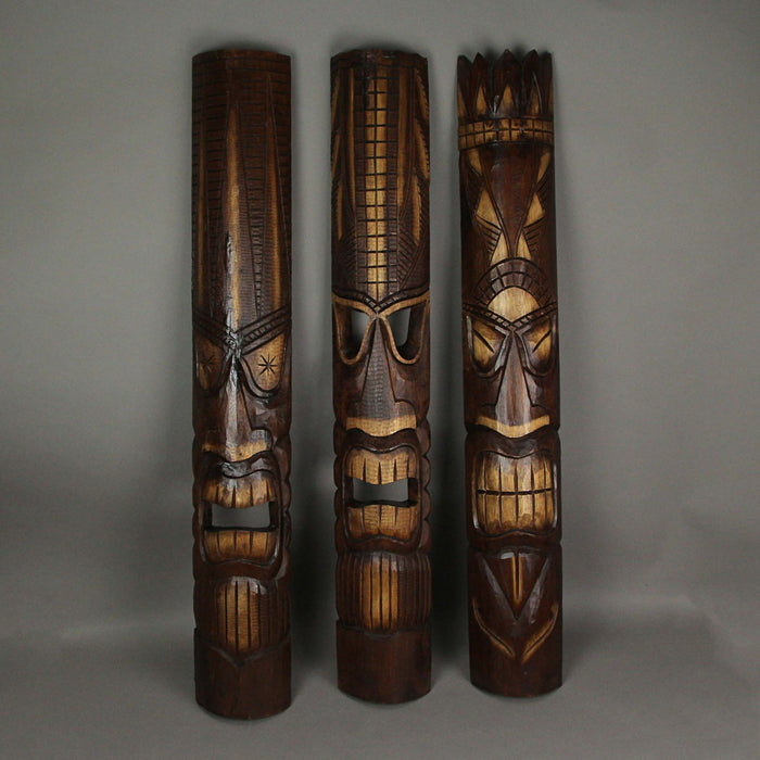 Carved Wood Tiki God Wall Hanging Masks Tropical Beach Hawaiian Home Decor