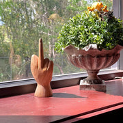 Hand-Carved Wood Statue for Tables or Bookshelves- Rude Hand Gesture Bird Flip Art Sculpture - Natural Finish - Unique Home