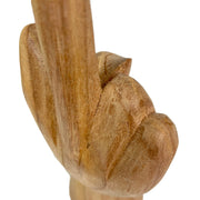 Hand-Carved Wood Statue for Tables or Bookshelves- Rude Hand Gesture Bird Flip Art Sculpture - Natural Finish - Unique Home