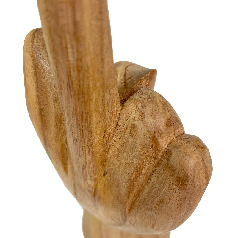 Hand-Carved Wood Statue for Tables or Bookshelves- Rude Hand Gesture Bird Flip Art Sculpture - Natural Finish - Unique Home