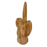 Hand-Carved Wood Statue for Tables or Bookshelves- Rude Hand Gesture Bird Flip Art Sculpture - Natural Finish - Unique Home