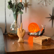 Hand-Carved Wood Statue for Tables or Bookshelves- Rude Hand Gesture Bird Flip Art Sculpture - Natural Finish - Unique Home