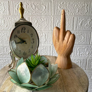 Hand-Carved Wood Statue for Tables or Bookshelves- Rude Hand Gesture Bird Flip Art Sculpture - Natural Finish - Unique Home