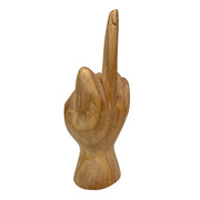 Hand-Carved Wood Statue for Tables or Bookshelves- Rude Hand Gesture Bird Flip Art Sculpture - Natural Finish - Unique Home