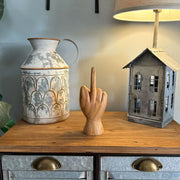 Hand-Carved Wood Statue for Tables or Bookshelves- Rude Hand Gesture Bird Flip Art Sculpture - Natural Finish - Unique Home