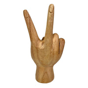 Hand-Carved Peace Sign Hand Gesture Statue - Natural Finish Boho Tabletop Decor Accent, Standing 7.75 Inches High - Great For
