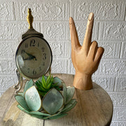 Hand-Carved Peace Sign Hand Gesture Statue - Natural Finish Boho Tabletop Decor Accent, Standing 7.75 Inches High - Great For