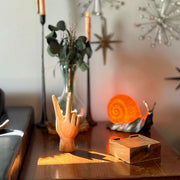 Hand-Carved Peace Sign Hand Gesture Statue - Natural Finish Boho Tabletop Decor Accent, Standing 7.75 Inches High - Great For