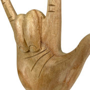 Hand-Carved Wood ASL Sign Language 'I Love You' Gesture Statue - 7.75 Inches High - Graceful Elegance - Natural Finish
