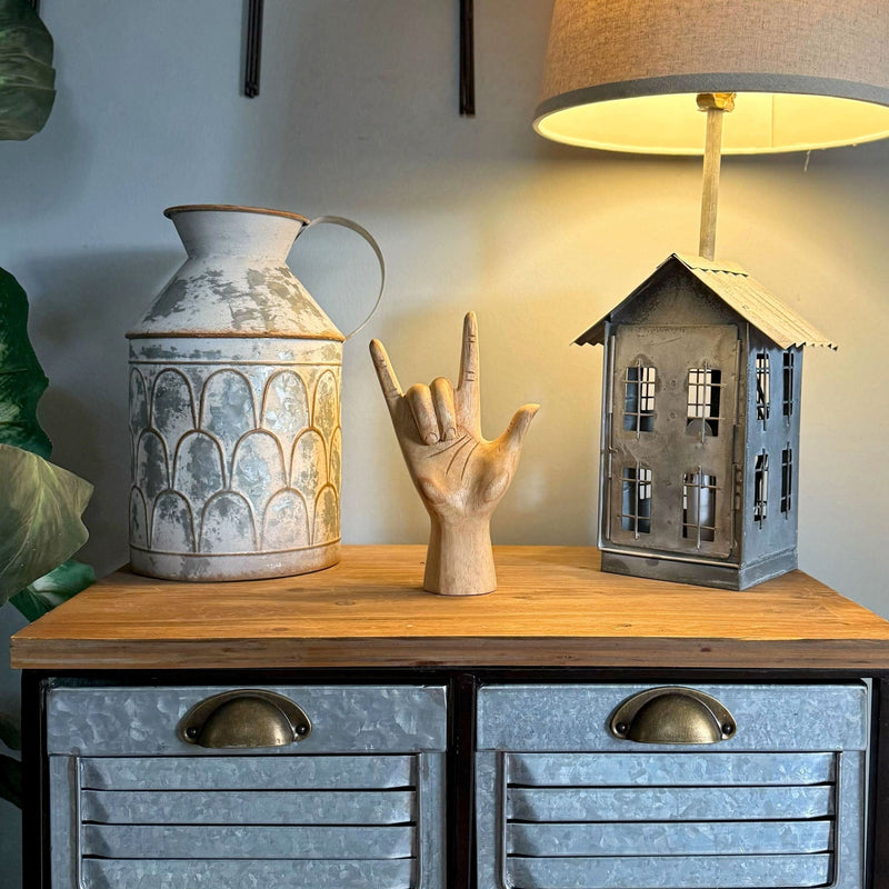 Hand-Carved Wood ASL Sign Language 'I Love You' Gesture Statue - 7.75 Inches High - Graceful Elegance - Natural Finish