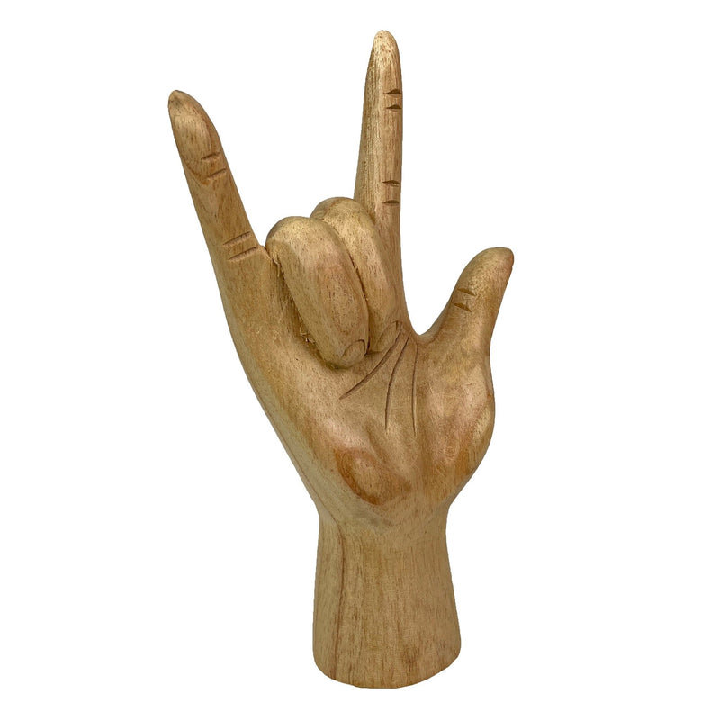 Hand-Carved Wood ASL Sign Language 'I Love You' Gesture Statue - 7.75 Inches High - Graceful Elegance - Natural Finish