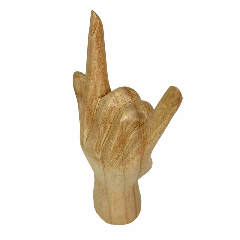 Hand-Carved Wood ASL Sign Language 'I Love You' Gesture Statue - 7.75 Inches High - Graceful Elegance - Natural Finish