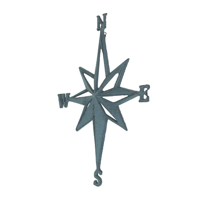 Grey - Image 2 - Blue-Grey Cast Iron Nautical Compass Rose Wall Hanging Sculpture - Coastal Home Decor Art Piece - 13.5