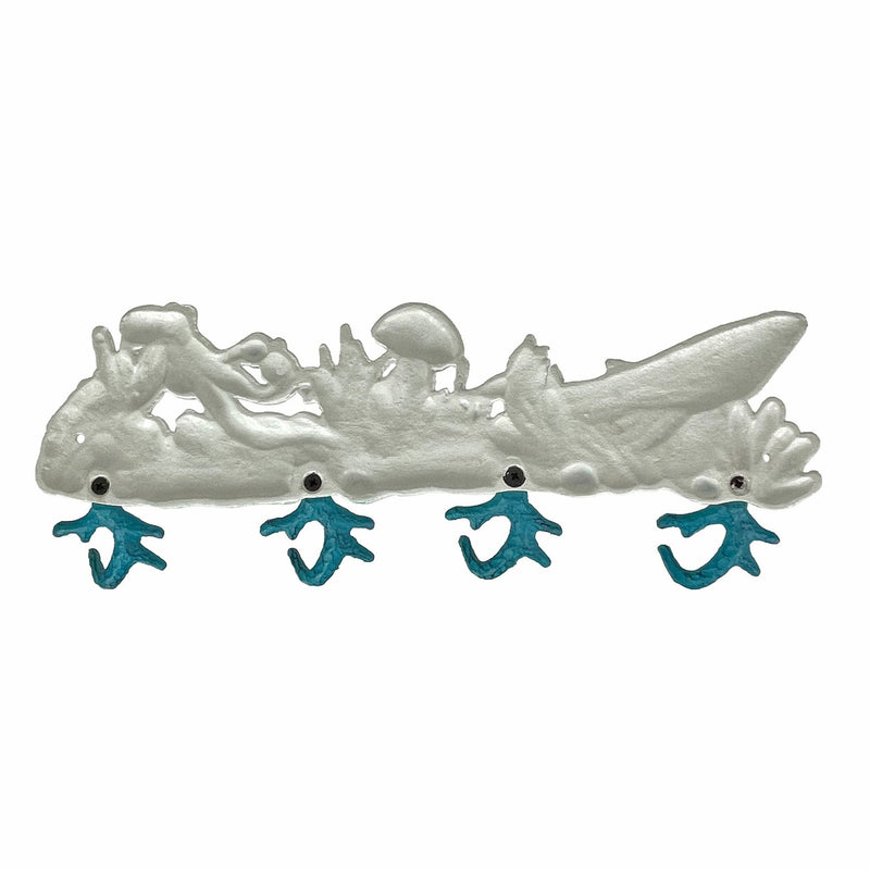 Cast Iron Sealife Plaque with 4 Coral Hooks - Nautical Wall Decor for Coastal Homes - Perfect for Keys, Coats, Bags - 15.5" x