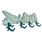 Cast Iron Sealife Plaque with 4 Coral Hooks - Nautical Wall Decor for Coastal Homes - Perfect for Keys, Coats, Bags - 15.5" x
