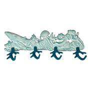 Cast Iron Sealife Plaque with 4 Coral Hooks - Nautical Wall Decor for Coastal Homes - Perfect for Keys, Coats, Bags - 15.5" x