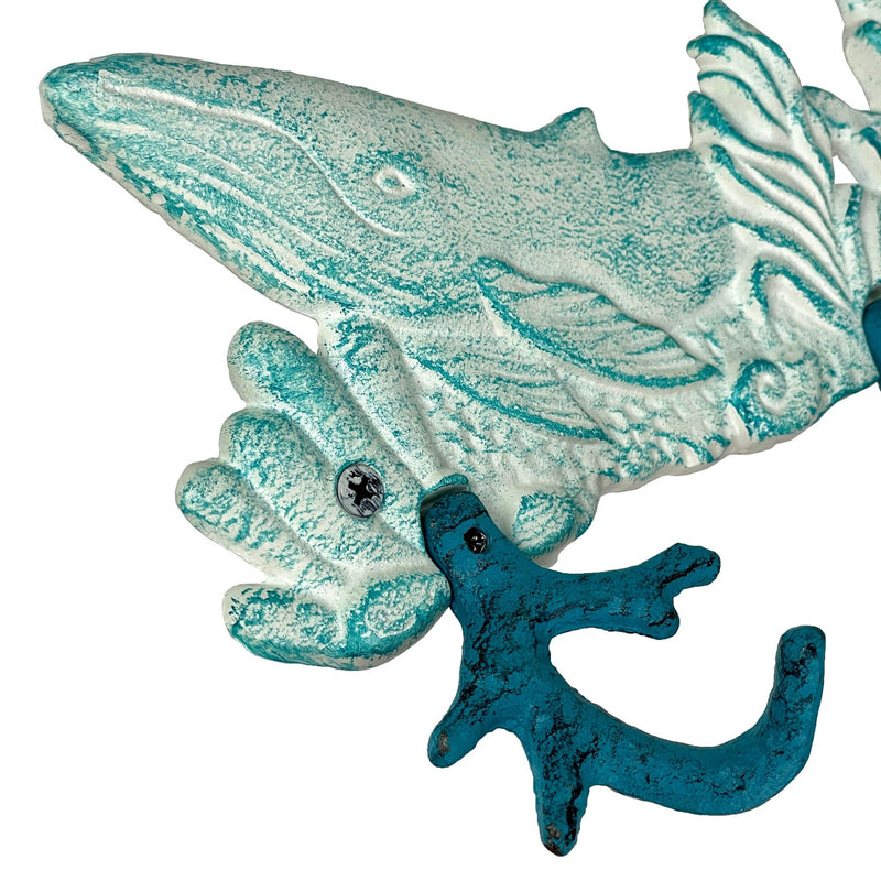 Cast Iron Sealife Plaque with 4 Coral Hooks - Nautical Wall Decor for Coastal Homes - Perfect for Keys, Coats, Bags - 15.5" x