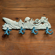 Cast Iron Sealife Plaque with 4 Coral Hooks - Nautical Wall Decor for Coastal Homes - Perfect for Keys, Coats, Bags - 15.5" x