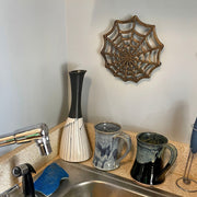 Cast Iron Spider Web Trivet, 8-Inch Decorative Bronze Finish Gothic Table Accessory, Heat-Resistant Hot Pad Kitchen Decor,
