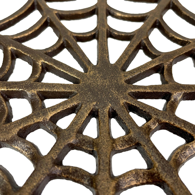 Cast Iron Spider Web Trivet, 8-Inch Decorative Bronze Finish Gothic Table Accessory, Heat-Resistant Hot Pad Kitchen Decor,