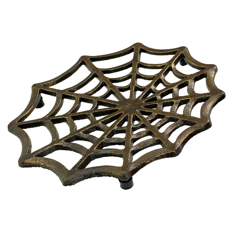 Cast Iron Spider Web Trivet, 8-Inch Decorative Bronze Finish Gothic Table Accessory, Heat-Resistant Hot Pad Kitchen Decor,