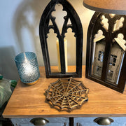 Cast Iron Spider Web Trivet, 8-Inch Decorative Bronze Finish Gothic Table Accessory, Heat-Resistant Hot Pad Kitchen Decor,