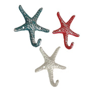 Coral - Image 2 - Set of 3 Cast Iron Blue and Coral Orange Starfish Decorative Wall Hooks: Towel, Hat, Key Hangers for Beach