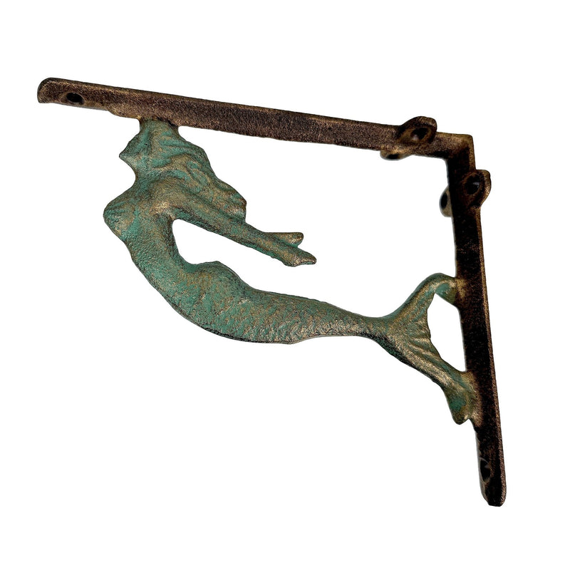 Bronze - Image 2 - Set of 2 Verdigris Cast Iron Swimming Mermaid Metal Decorative Bronze Shelf Brackets - Coastal Decor