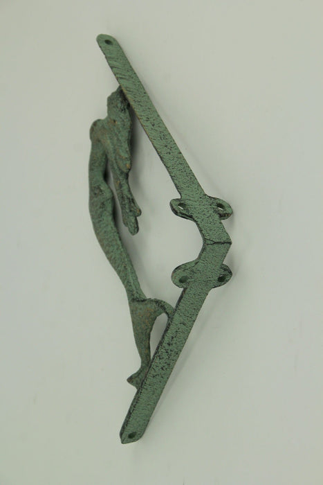 Green - Image 3 - Set of 2 Verdigris Green Cast Iron Swimming Mermaid Wall Shelf Brackets - Easy Install - 7 Inches Long -
