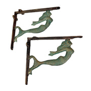 Bronze - Image 1 - Set of 2 Verdigris Cast Iron Swimming Mermaid Metal Decorative Bronze Shelf Brackets - Coastal Decor