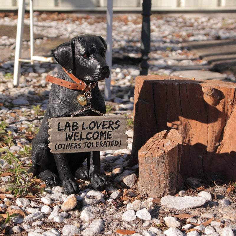 Charming Black Labrador Indoor Outdoor Welcome Statue: Lifelike Canine Companion with Reversible Message Sign for