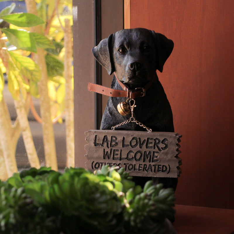 Charming Black Labrador Indoor Outdoor Welcome Statue: Lifelike Canine Companion with Reversible Message Sign for