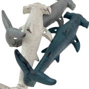 Charming Hammerhead Shark Wall Hooks Set – Decorative Cast Iron Hooks in Blue, Gray, and White, Nautical Decor for Beachy